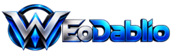 logotipo futurista eodablio em azul neon